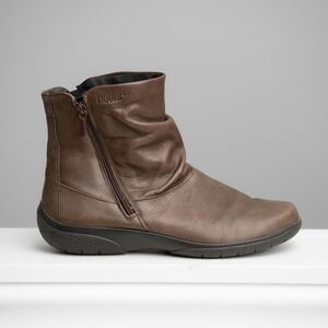 Hotter Brown Leather Slouch Ankle Boots Faux Fur Minimalist GorpCore